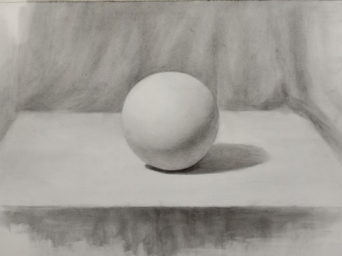 静止的石膏球体 素描54*38cm  1488