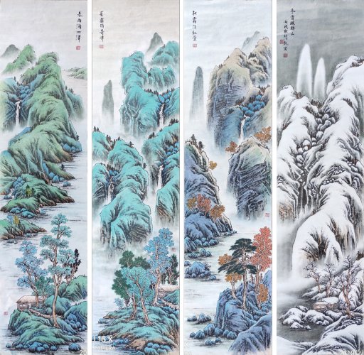 作品树皮贴画《峡江,竹贴画《墨竹,玻璃贴画《三色菊《清凉